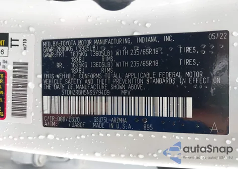 2022 Toyota Highlander Xle from USA, damaged, VIN 5TDHZRBH5NS579409